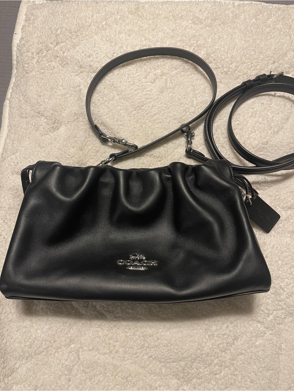 Coach Black Leather Gathered Crossbody with Silver Hardware